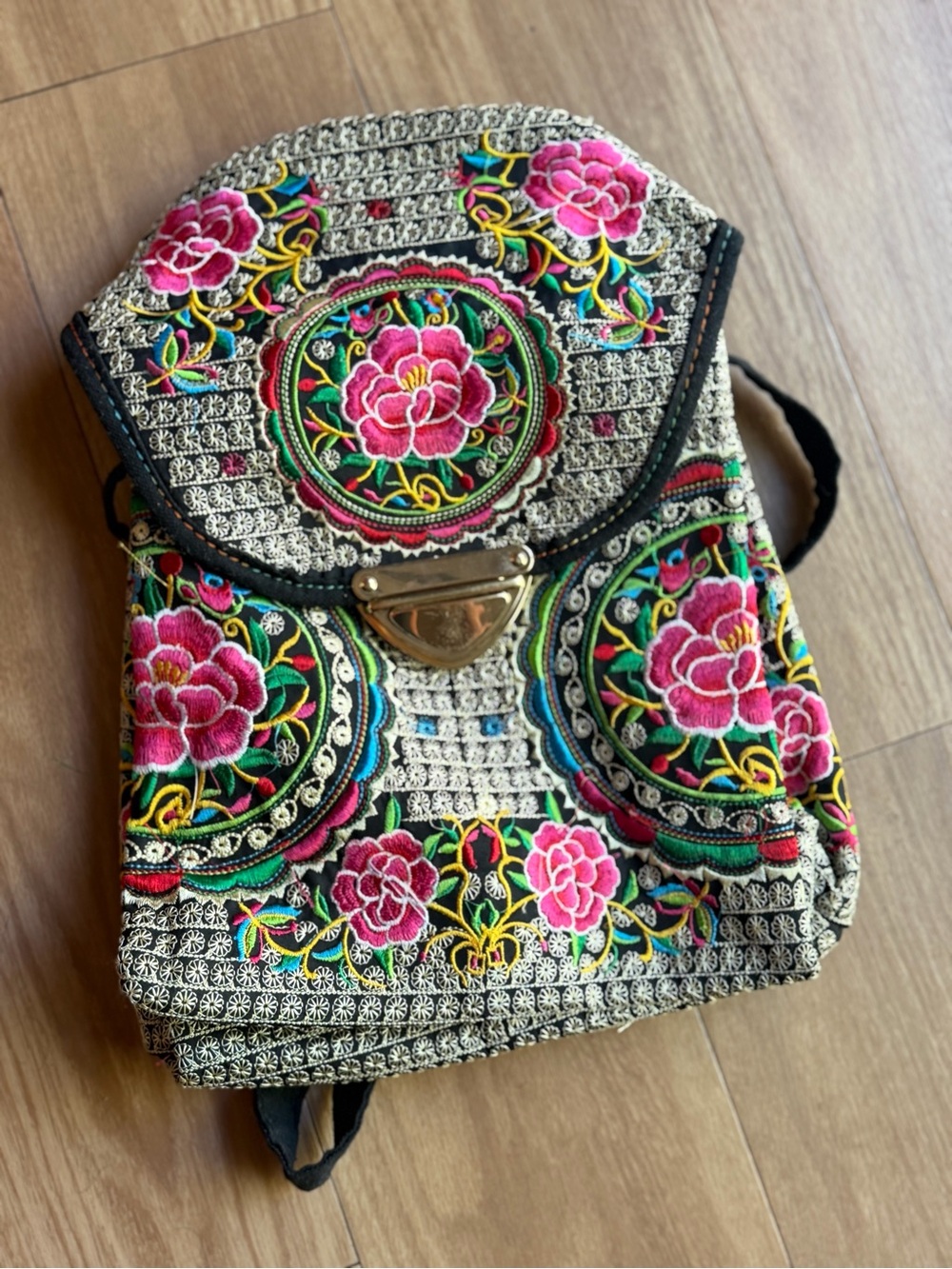 Embroidered Pink Floral Mini Backpack